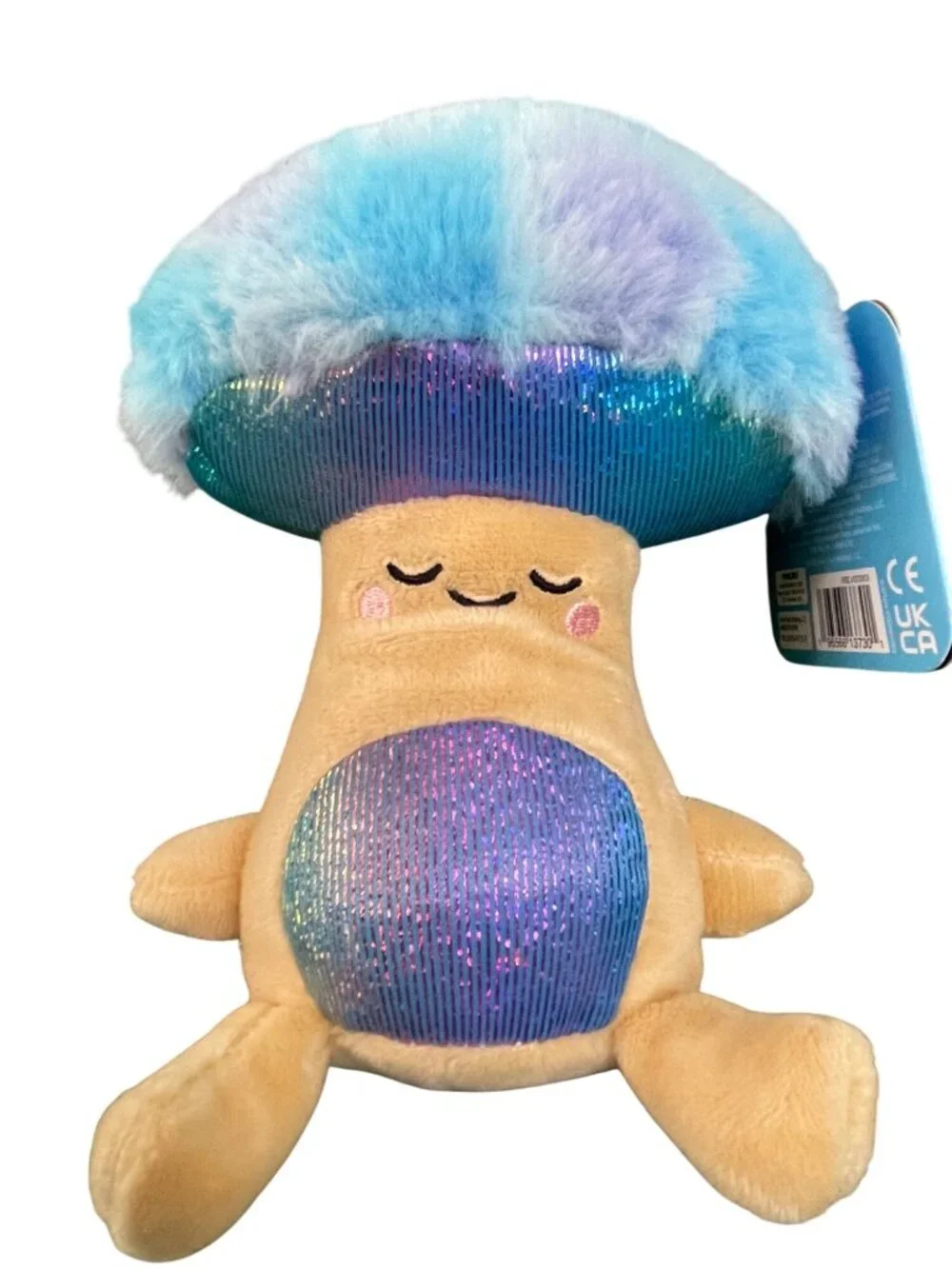 Living On The Veg Plush Mushroom Toy With Blue Fluffy Top & Iridescent Accents
